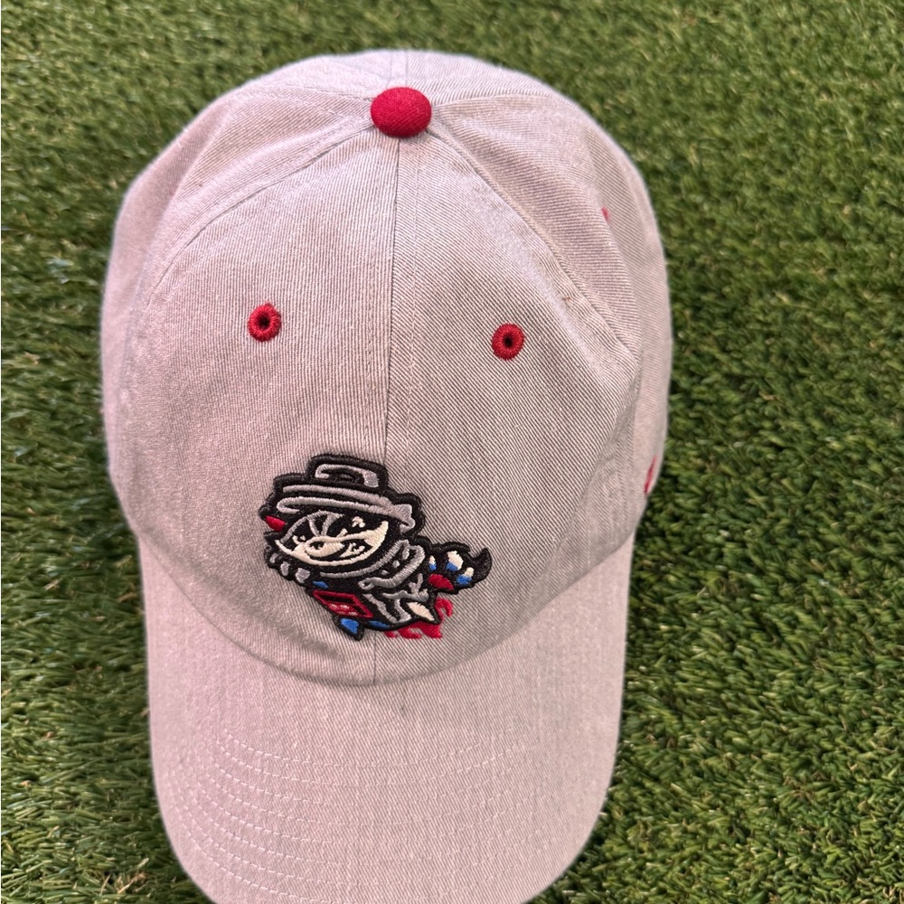 Embroidered Rocket City Trash Pandas ‘47era Hat in Light Gray with Red Accents